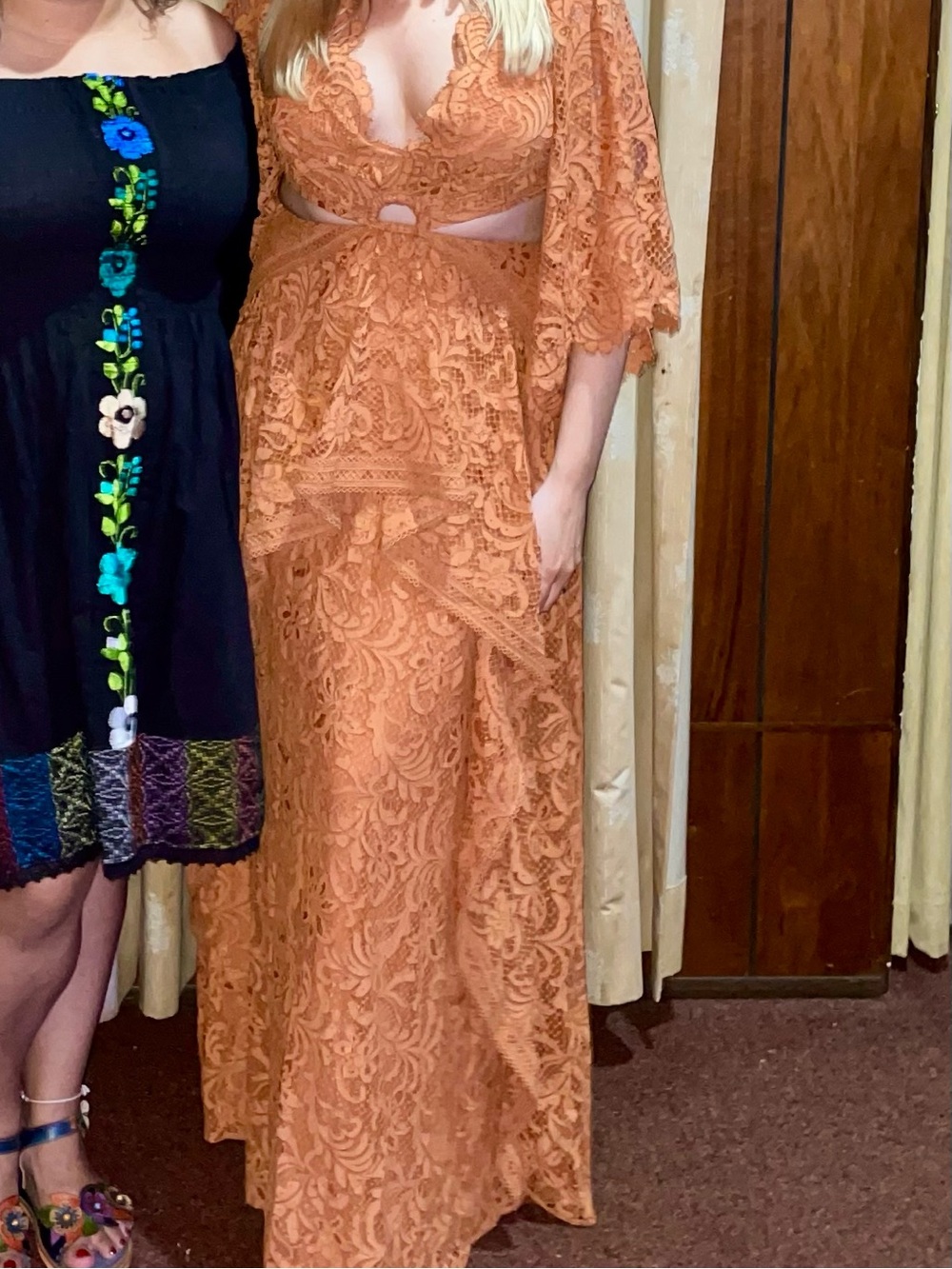 BCBGMaxAzria Rust orange Lace Cutout ruffle Maxi Dress